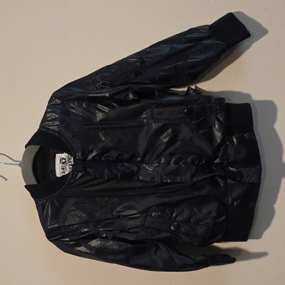 Nununu Bomber Jacket toddler size 3 Size 4  Size 3 4 Track Jacket Black Nylon
